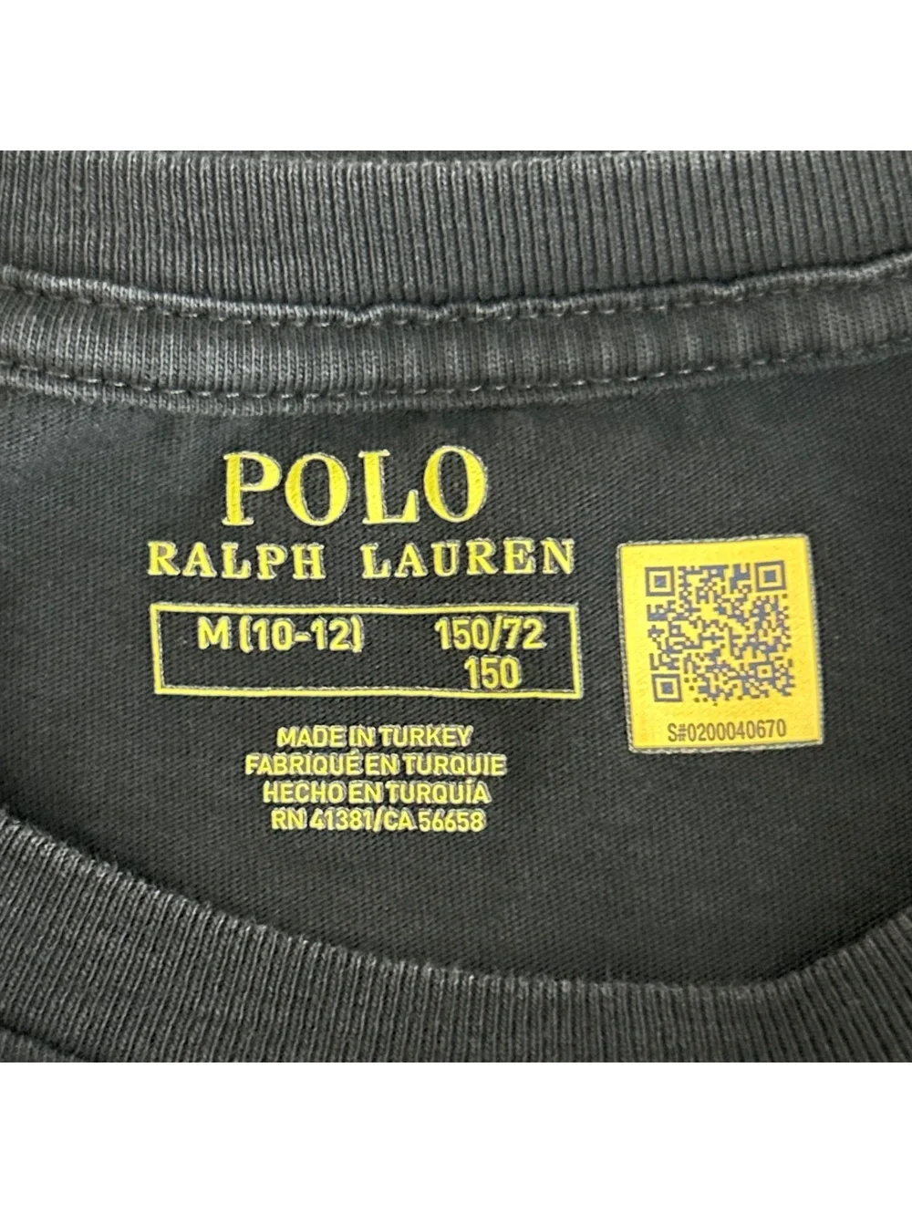 Polo Ralph Lauren Shirt Boys M (10-12) Black Cotton Crewneck Tee Polo